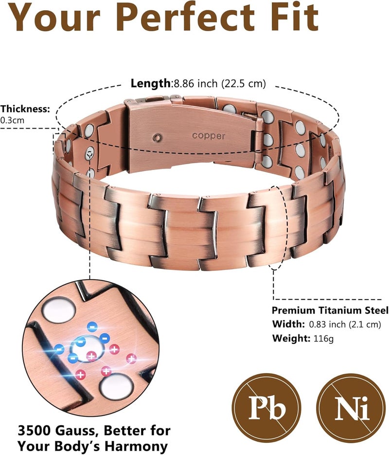 Feraco Copper Bracelet for Men 3X Strength,Magnetic Therapy Bracelet Copper Jewelry with Powerful 3800 Gauss Magnets - Image 5